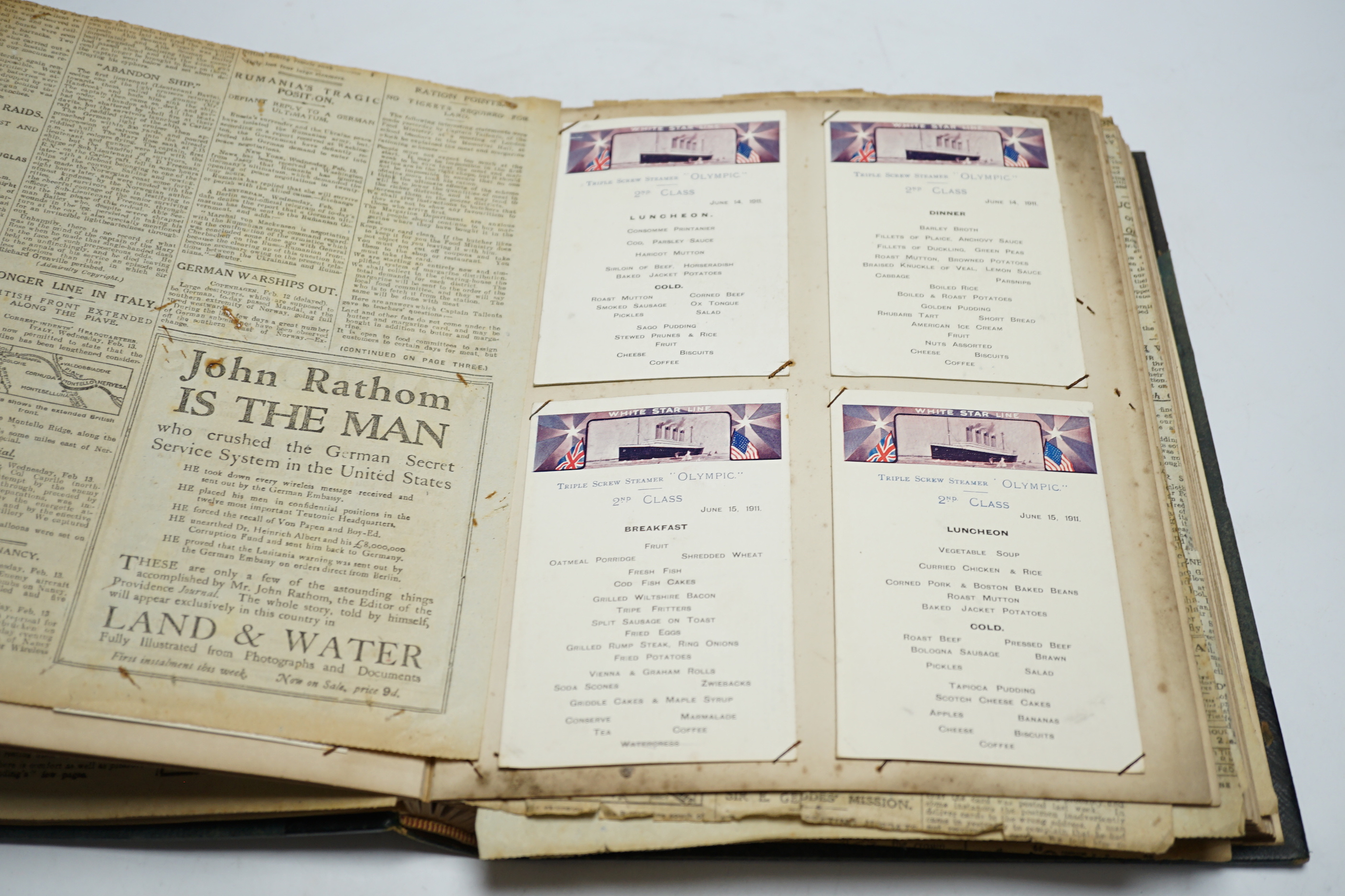 An Ocean liner scrap book and a collection of loose leaves of boating and shipping related postcards